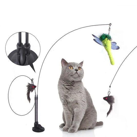 Feather Bird with Bell Cat Stick Toy