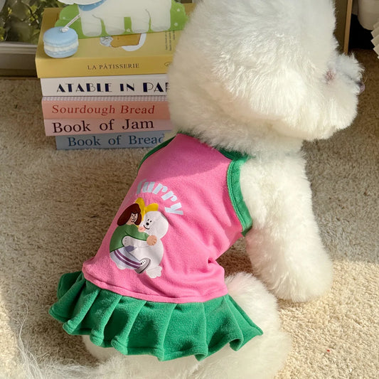 Dog Summer Clothes Puppy Sleeveless Striped Vest T-Shirt Pet Tutu Skirt